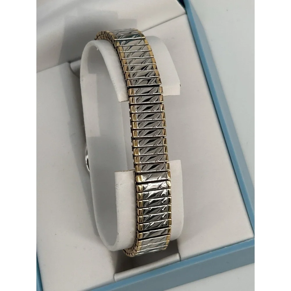 Waltham WA34LB‎ Gold Tone & Silver Tone Quartz Watch W/ Stretch Band & Box
